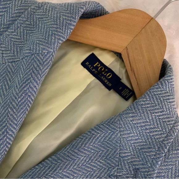 New Polo Ralph Lauren Blazer Blue Herringbone Linen Silk - Picture 4 of 16